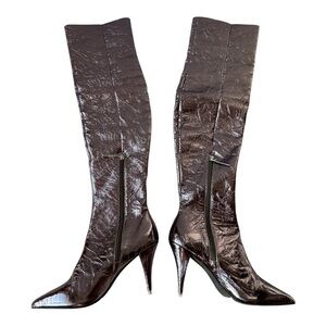 Black Suede Studio Women's Adrienne Metallic Boots Heels in Pewter EU 37